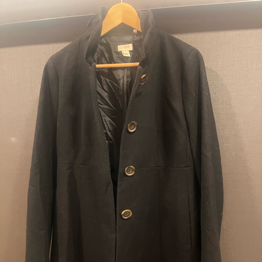 J. Crew women’s wool black Coat with Brown Buttons
